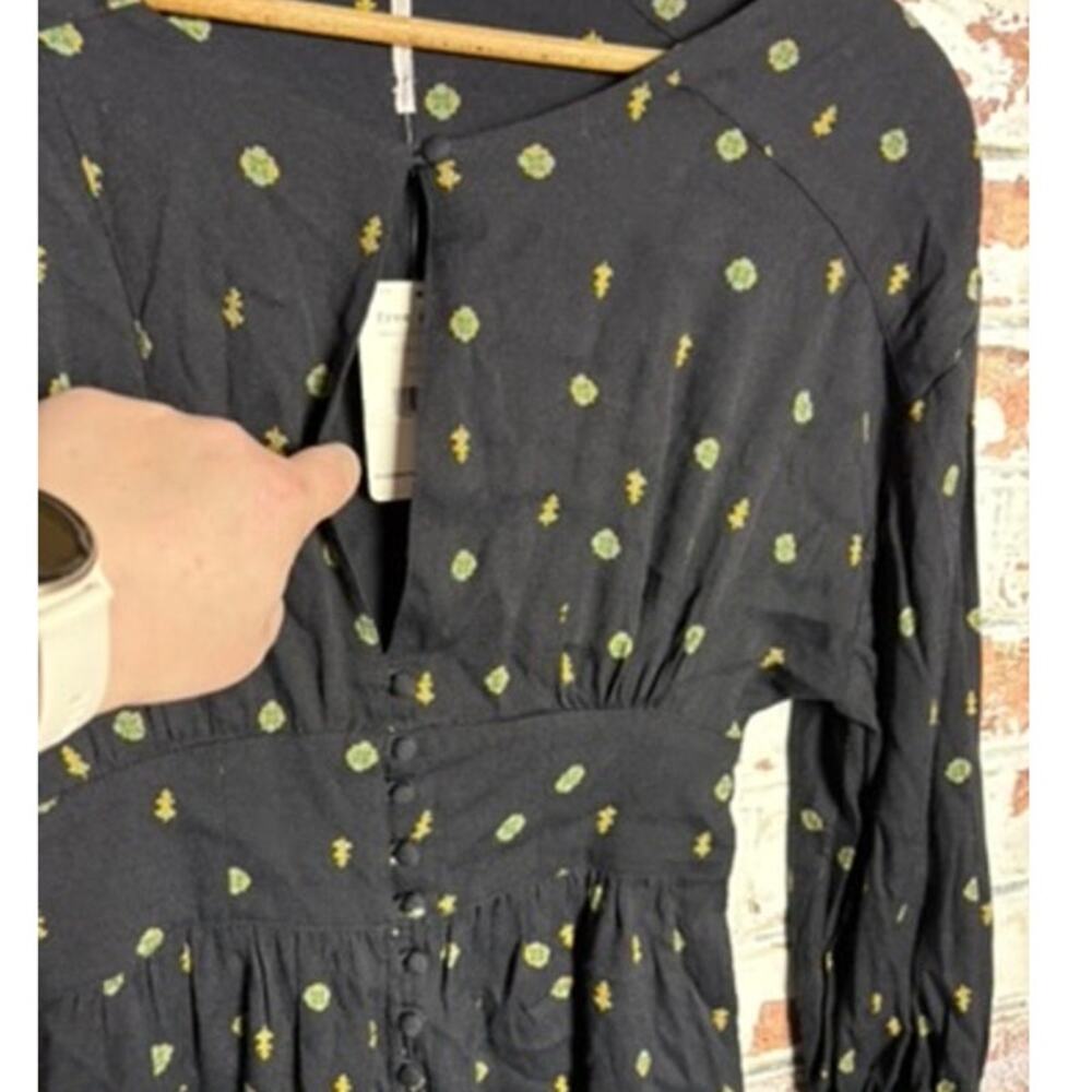 NWT Free People Love Grows Front Button Long Sleeve Romper Black Floral - Picture 10 of 15